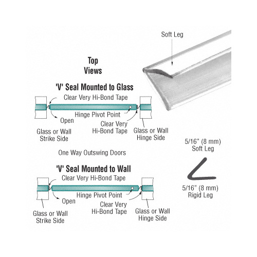 Translucent Vinyl Edge 'V' Seal for 1/4" Maximum Gap With Pre-Applied Tape - 95" Stock Length