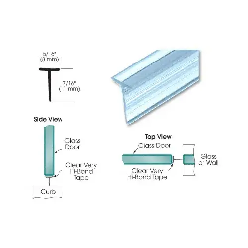 Translucent Vinyl Edge 'T' Wipe for 7/16" Maximum Gap without Tape - 95" Stock Length Clear