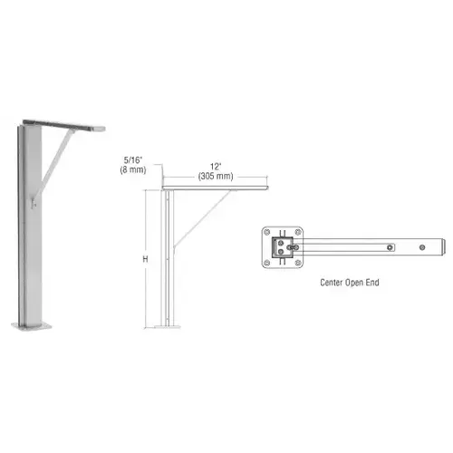 Brushed Stainless Center 18" Plaza Series Sneeze Guard Post with Top Shelf