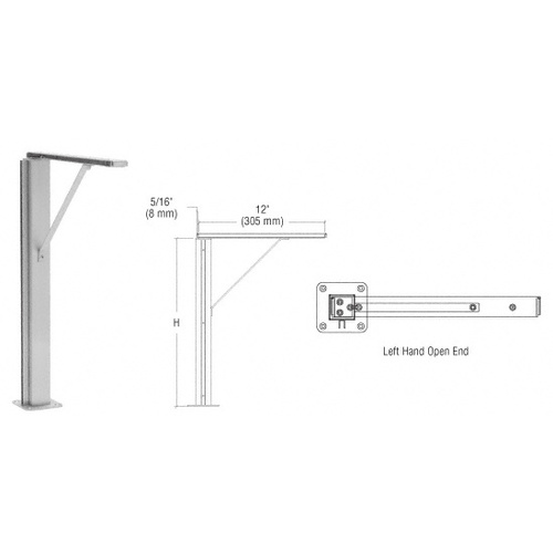 Brushed Stainless Left Hand Open End 12" Plaza Series Sneeze Guard Post With Top Shelf