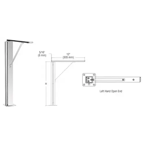 Polished Stainless Left Hand Open End 18" Plaza Series Sneeze Guard Post with Top Shelf