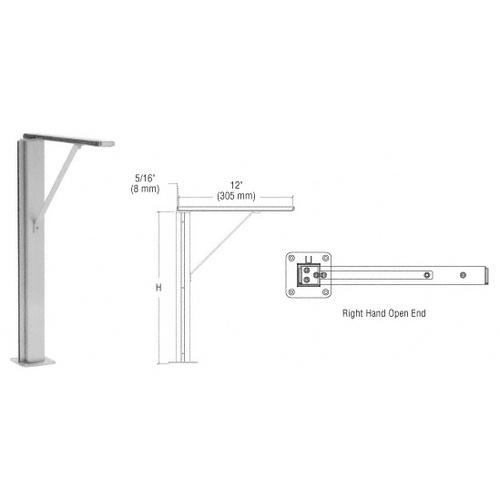 Brushed Stainless Right Hand Open End 12" Plaza Series Sneeze Guard Post with Top Shelf