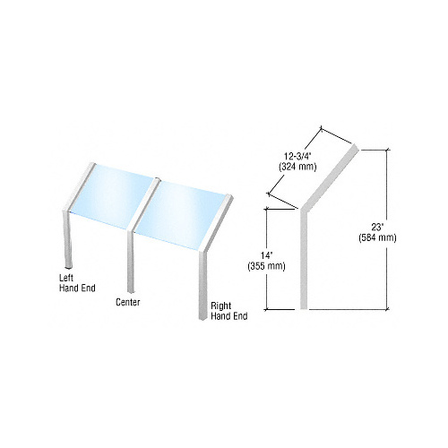 Satin Anodized Sculptured Series Open Front, Glass On Slant Aluminum Sneeze Guard - Center Post Only