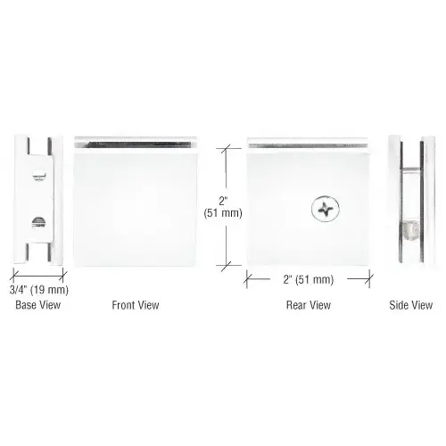 White Square Style Notch-in-Glass Fixed Panel U-Clamp