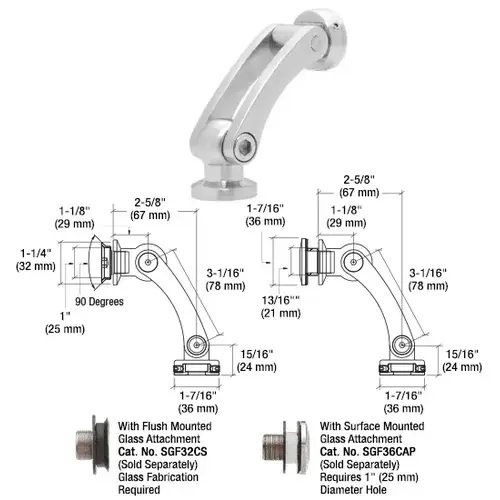 CRL SGF01BGW 316 Brushed Stainless Dual Pivot Glass-to-Wall/Floor Swivel Fitting