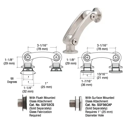 CRL SGF02BGG 316 Brushed Stainless Dual Pivot Glass-to-Glass Swivel Fitting