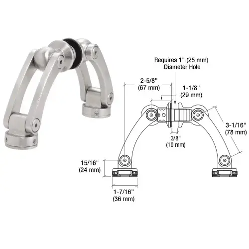 316 Brushed Stainless Glass Fin-to-Wall/Floor Arch Series Swivel Fitting