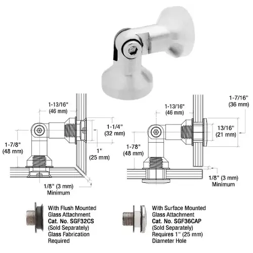 CRL SGF42BGG 316 Brushed Stainless Glass-to-Glass Single Pivot Column Series Swivel Fitting