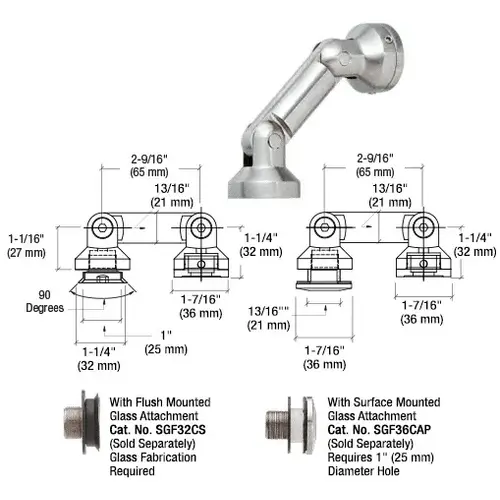 CRL SGF61BGW 316 Brushed Stainless Dual Pivot Glass-to-Wall/Floor Swivel Fitting