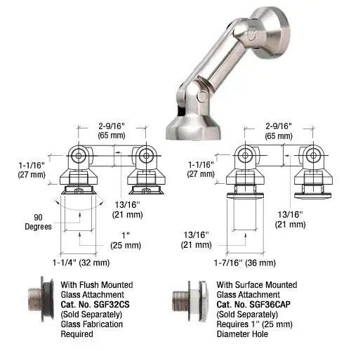 CRL SGF62BGG 316 Brushed Stainless Dual Pivot Glass-to-Glass Swivel Fitting