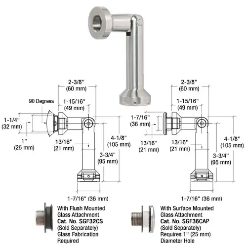 316 Brushed Stainless Single Pivot Glass-to-Wall/Floor Swivel Fitting