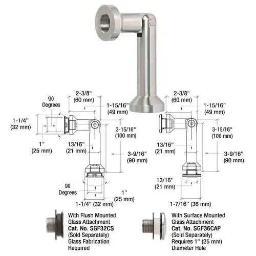 316 Brushed Stainless Single Pivot Glass-to-Glass Swivel Fitting