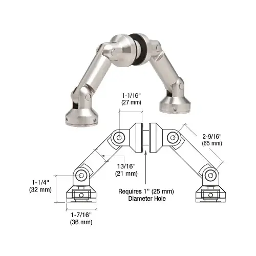 CRL SGF66BGW 316 Brushed Stainless Glass Fin-to-Wall/Floor Swivel Fitting
