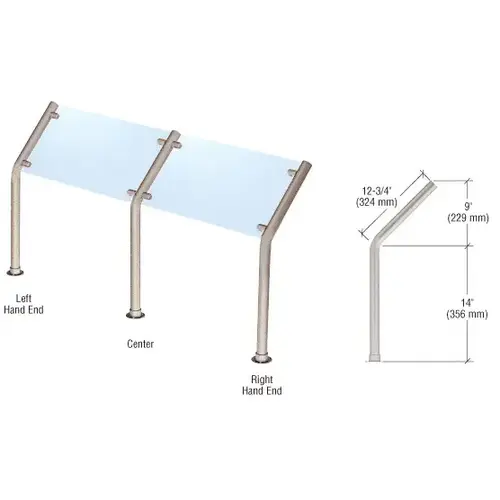 CRL SGS10LEBS Brushed Stainless Style 10 Slimline Series Fixed Glass On Slant Only Sneeze Guard - Left Hand End