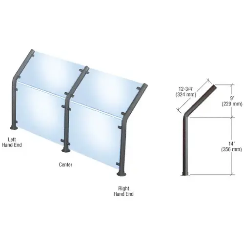 CRL SGS20REBL Black Powder Paint Style 20 Slimline Series Fixed Glass On Slant and Front Only Sneeze Guard- Right Hand End