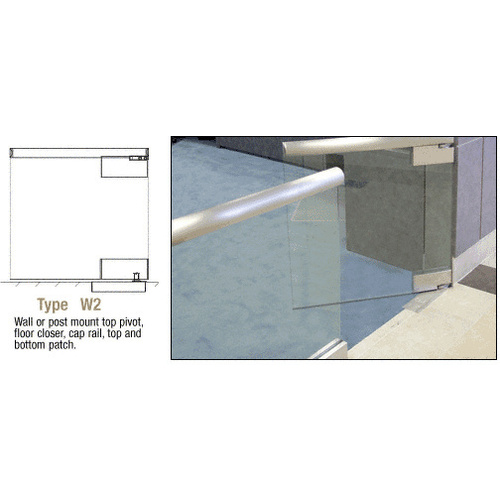 Wall Mount Swinging Gate with Top Pivot Plus 2" Brushed Stainless Cap Rail, Top and Bottom Patch