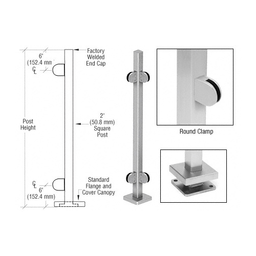 CRL SPR42LBS Brushed Stainless 42" Steel Round Glass Clamp 90 degree Corner Post Railing Kit