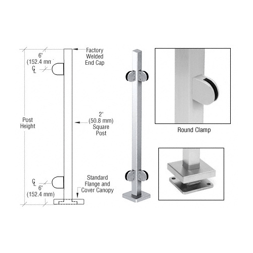 CRL SPR42LPS Polished Stainless 42" Steel Round Glass Clamp 90 degree Corner Post Railing Kit