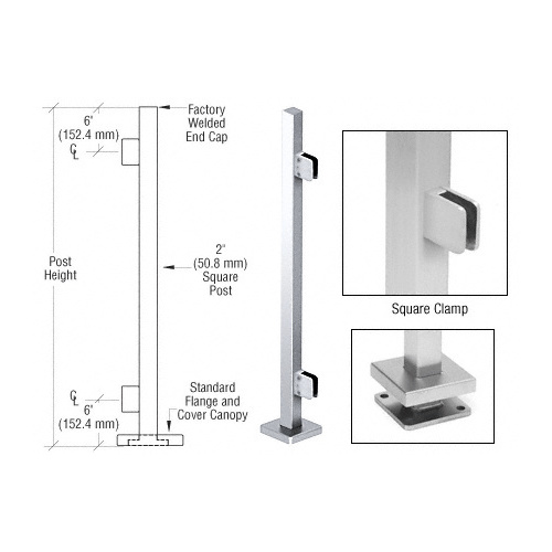 CRL SPS42EPS Polished Stainless 42" Steel Square Glass Clamp End Square Post Railing Kit