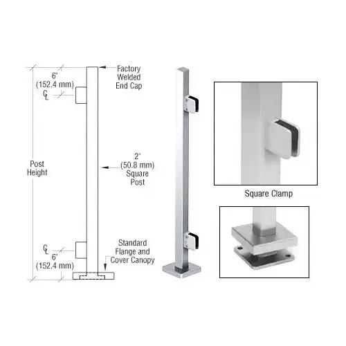 CRL SPS36EPS Polished Stainless 36" Steel Square Glass Clamp End Square Post Railing Kit