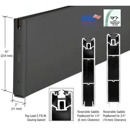 Black Powder Coat 10" x 240" Length Square Sidelite Rail 240" Stock Length