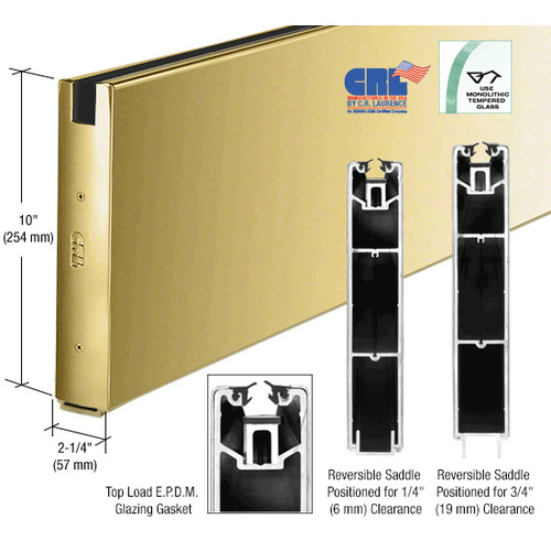 Satin Brass 10" x Custom Length Square Sidelite Rail for 5/8" or 3/4" Glass