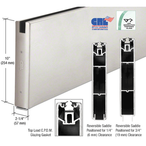 Satin Anodized 10" x Custom Length Square Sidelite Rail for 5/8" or 3/4" Glass