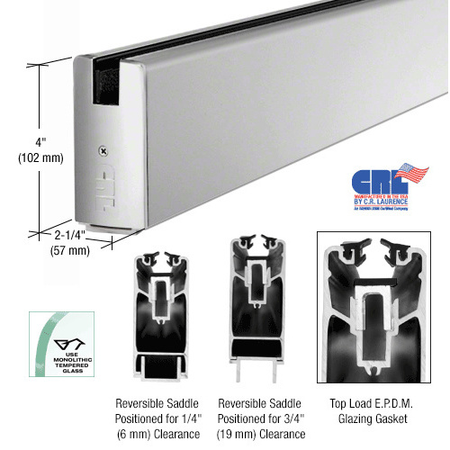 Satin Anodized 4" x 240" Square Sidelite Rail for 3/4" Glass 240" Stock Length