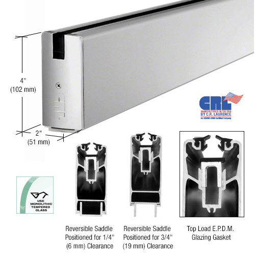 Satin Anodized 4" x 240" Length Square Sidelite Rail 240" Stock Length