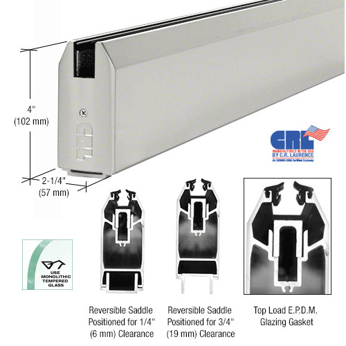 Satin Anodized 4" x 240" Length Tapered Sidelite Rail 240" Stock Length