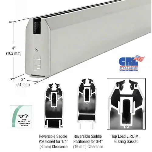 Satin Anodized 4" x 240" Length Tapered Sidelite Rail 240" Stock Length