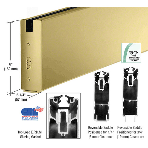 Satin Brass 6" Custom Length Square Sidelite Rail for 3/4" Glass