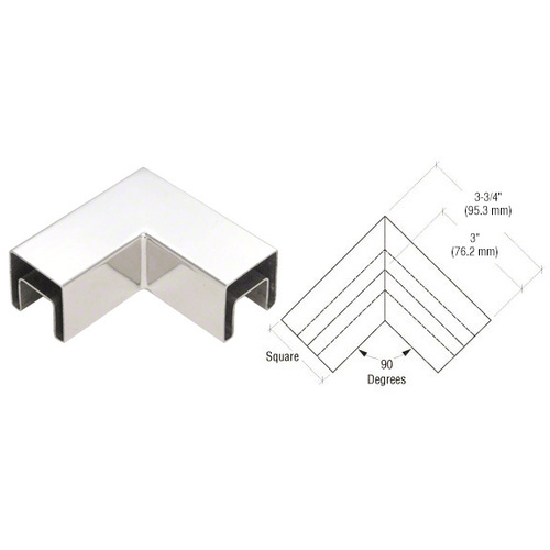 316 Polished Stainless Steel 90 Degree Horizontal Roll Formed Cap Rail Corners