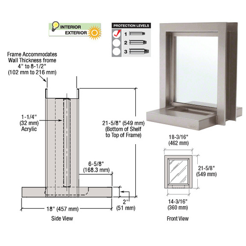 CRL SW101N Night Service Window Brushed Stainless Steel