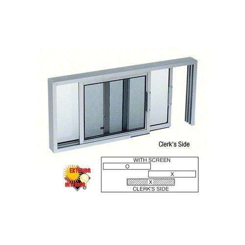 Satin Anodized Horizontal Sliding Service Window XO or OX Format with 1/8" Glass Only with Screen