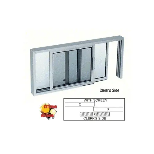 Satin Anodized Horizontal Sliding Service Window XO or OX Format with 1/4" Glass Only with Screen