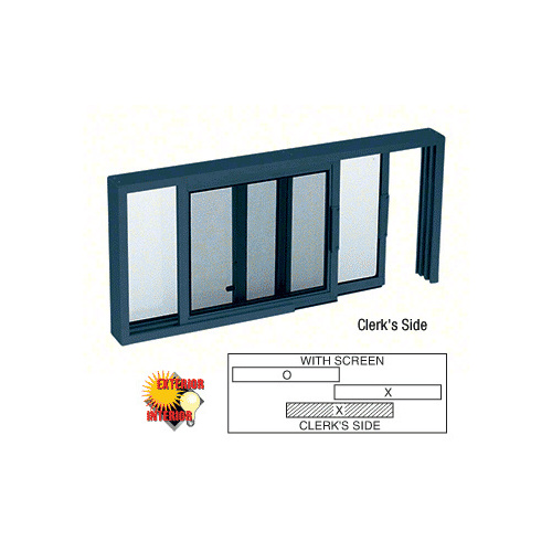 Custom Powder Painted Horizontal Sliding Service Window XO or OX Format with 1/4" Glass Only with Screen