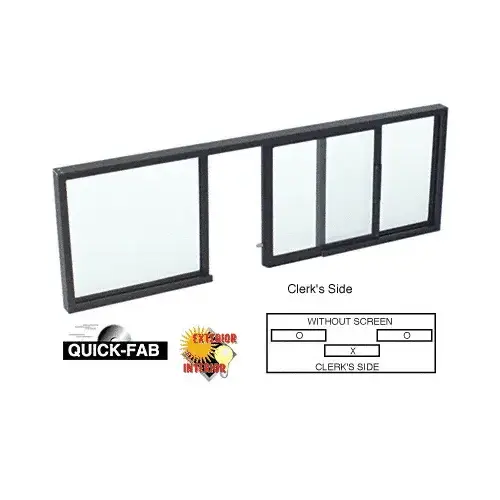 Duranodic Bronze Finish Horizontal Sliding Service Window OXO Format with 1/8" & 1/4" Vinyl Only No Screen Satin Anodized