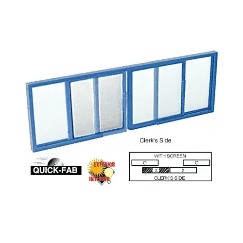 Custom KYNAR Painted Horizontal Sliding Service Window OXO Format with 1/4" Glass with Screen