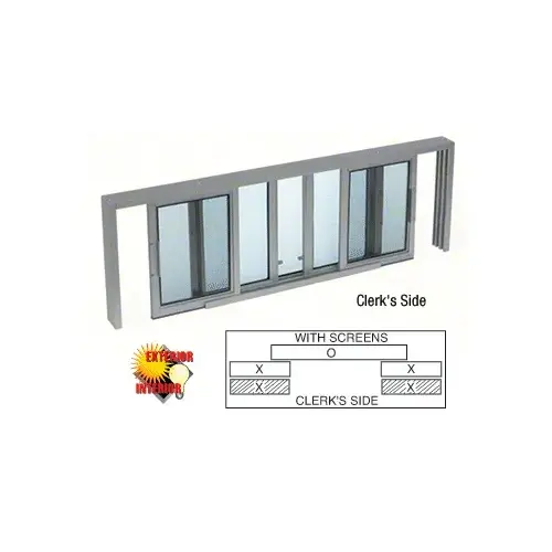 Satin Anodized Horizontal Sliding Service Window XOX Format with 1/8" & 1/4" Vinyl Only with Screen