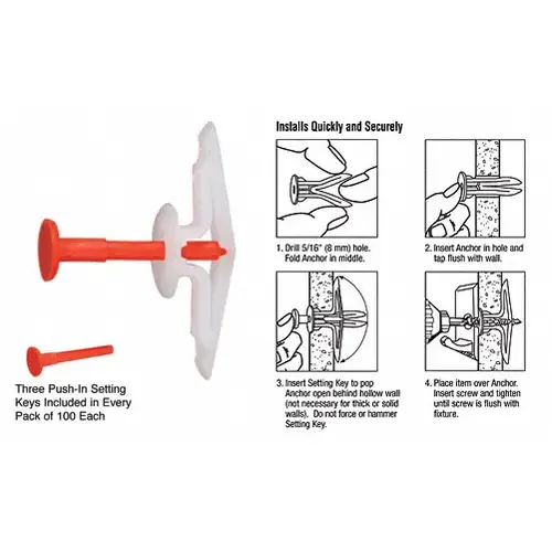 Toggler T11009-XCP100 Hollow-Wall Anchors for 1/8" to 1/4" - pack of 100