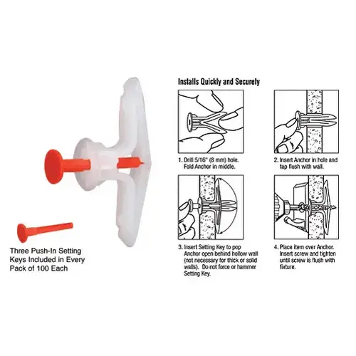 Hollow-Wall Anchors for 3/8" to 1/2" - pack of 100