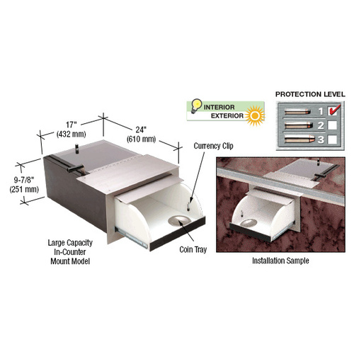 Large Capacity Counter Mounted Transaction Drawer Brushed Stainless Steel