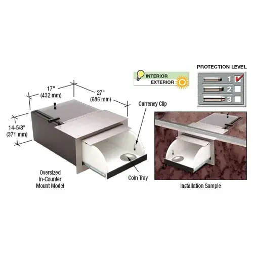 Oversized Capacity Counter Mounted Transaction Drawer Brushed Stainless Steel