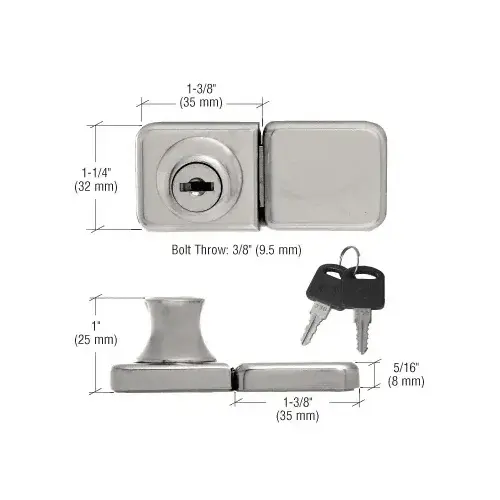 CRL UV417BNKA Brushed Nickel UV Bond Classic Series Glass Door Lock and Keeper for Double Doors - Keyed Alike