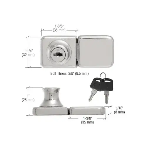 CRL UV417CHKA Chrome UV Bond Classic Series Glass Door Lock and Keeper for Double Doors - Keyed Alike