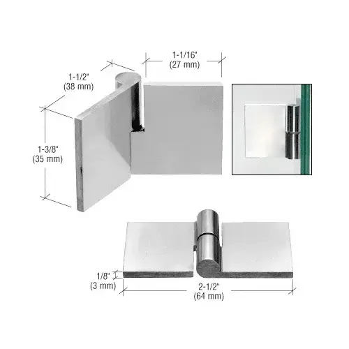 CRL UV6267 Polished Stainless Left Hand UV Bond Glass-to-Glass Hinge