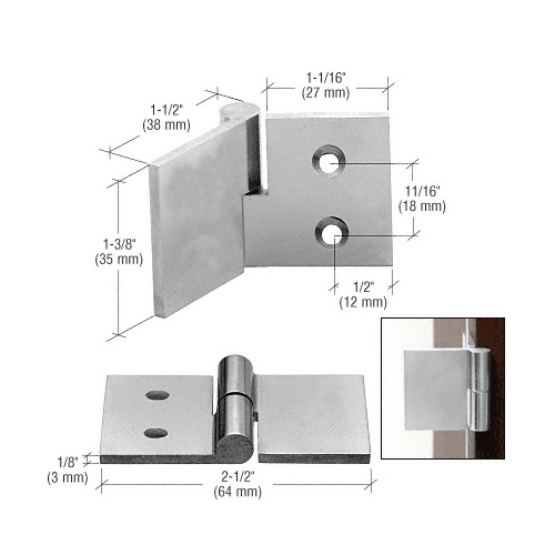 CRL UV6268 Polished Stainless UV Bond Left Hand Glass-to-Wood Hinge