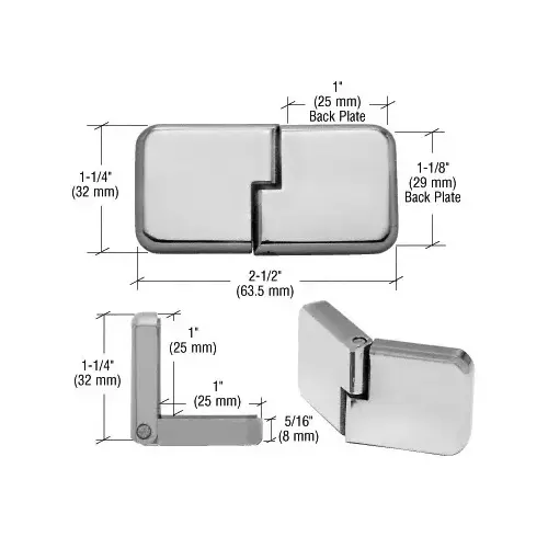 Brushed Nickel UV Bond Classic Series Glass Door Hinge