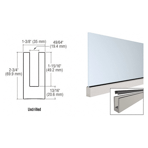 Mill Aluminum 120" Small Profile Windscreen Base Shoe for 3/8" or 1/2" Glass - Extrusion Only